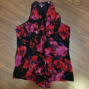 Vince Camuto Ruffle Chiffon Watercolor Sleeveless Blouse Size 6